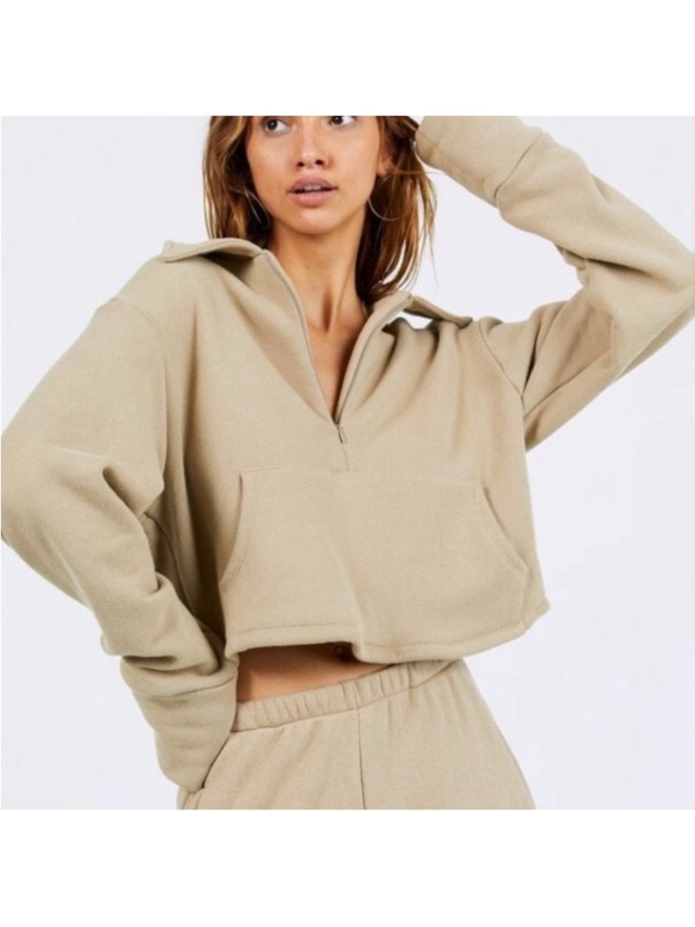 Joah Brown Tan Crop Sweatshirt